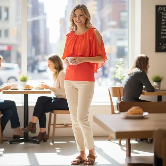 Michael Kors Open Shoulder Orange Blouse for Women Size Petite P - Picture 3 of 14
